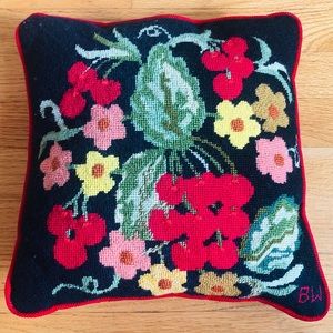 Vintage Retro Floral Cherries 🍒 Handmade Pillow